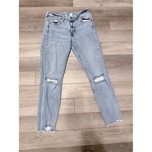H&M &Denim Girlfriend Jeans Women 4 Light Blue Distressed Frayed Raw Hem